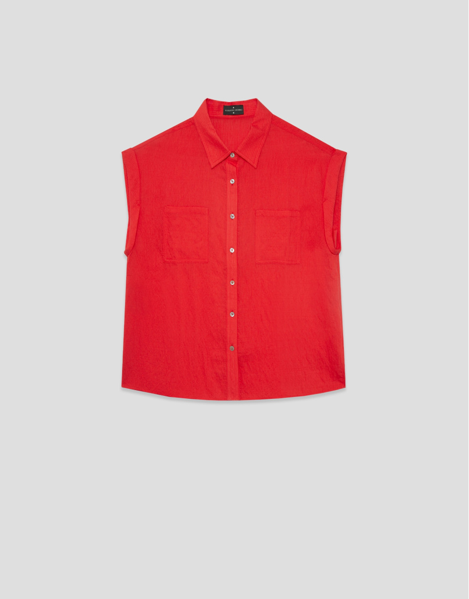 Blusa sin mangas y con bolsillos rojo - Mujer | Roberto Verino