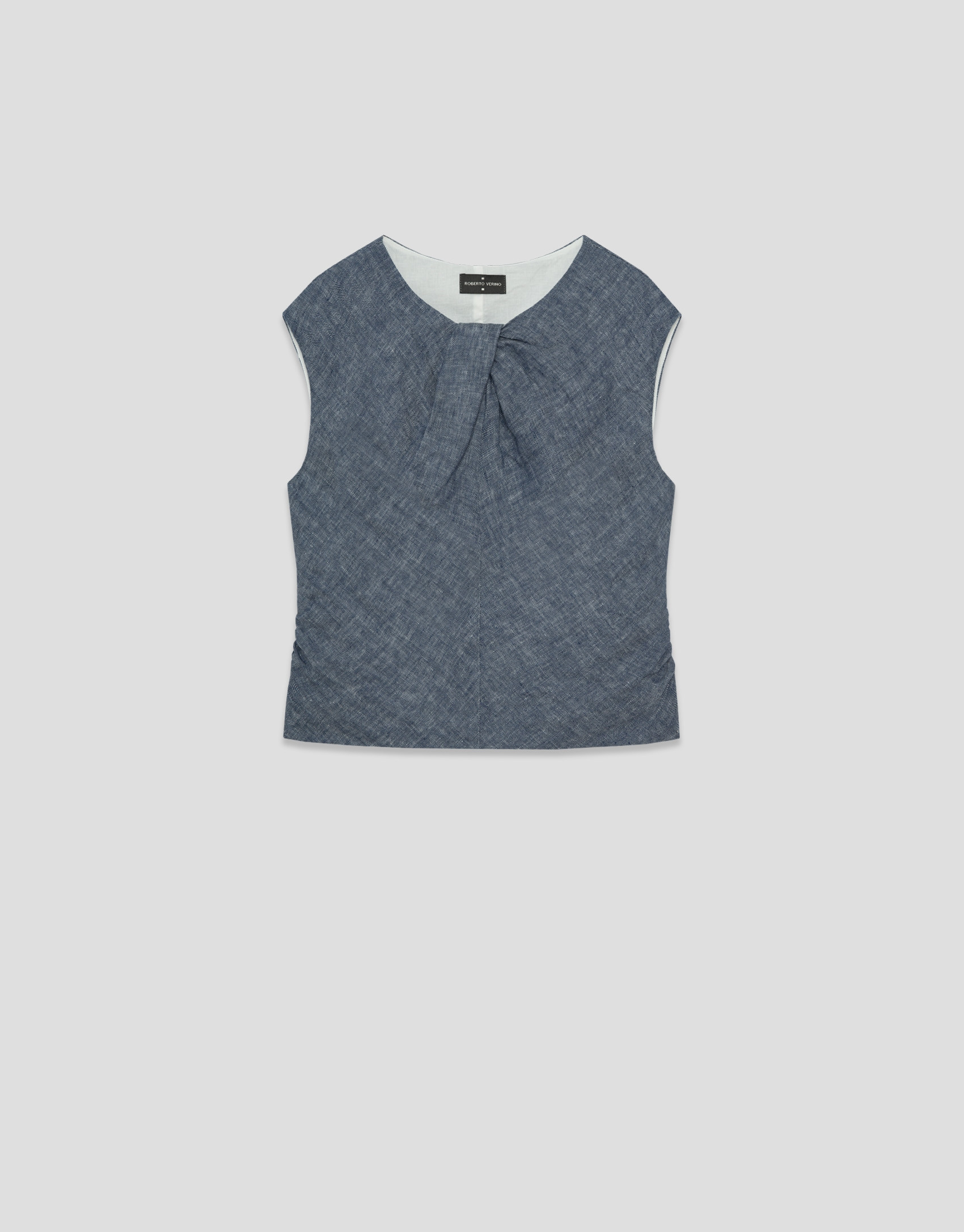 Blusa sin mangas fruncida lino azul - Mujer | Roberto Verino