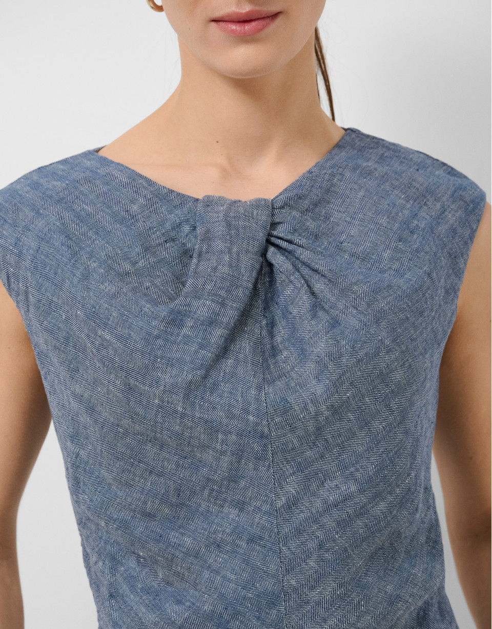 Blusa sin mangas fruncida lino azul - Mujer | Roberto Verino
