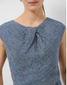 Blusa sin mangas fruncida lino azul - Mujer | Roberto Verino