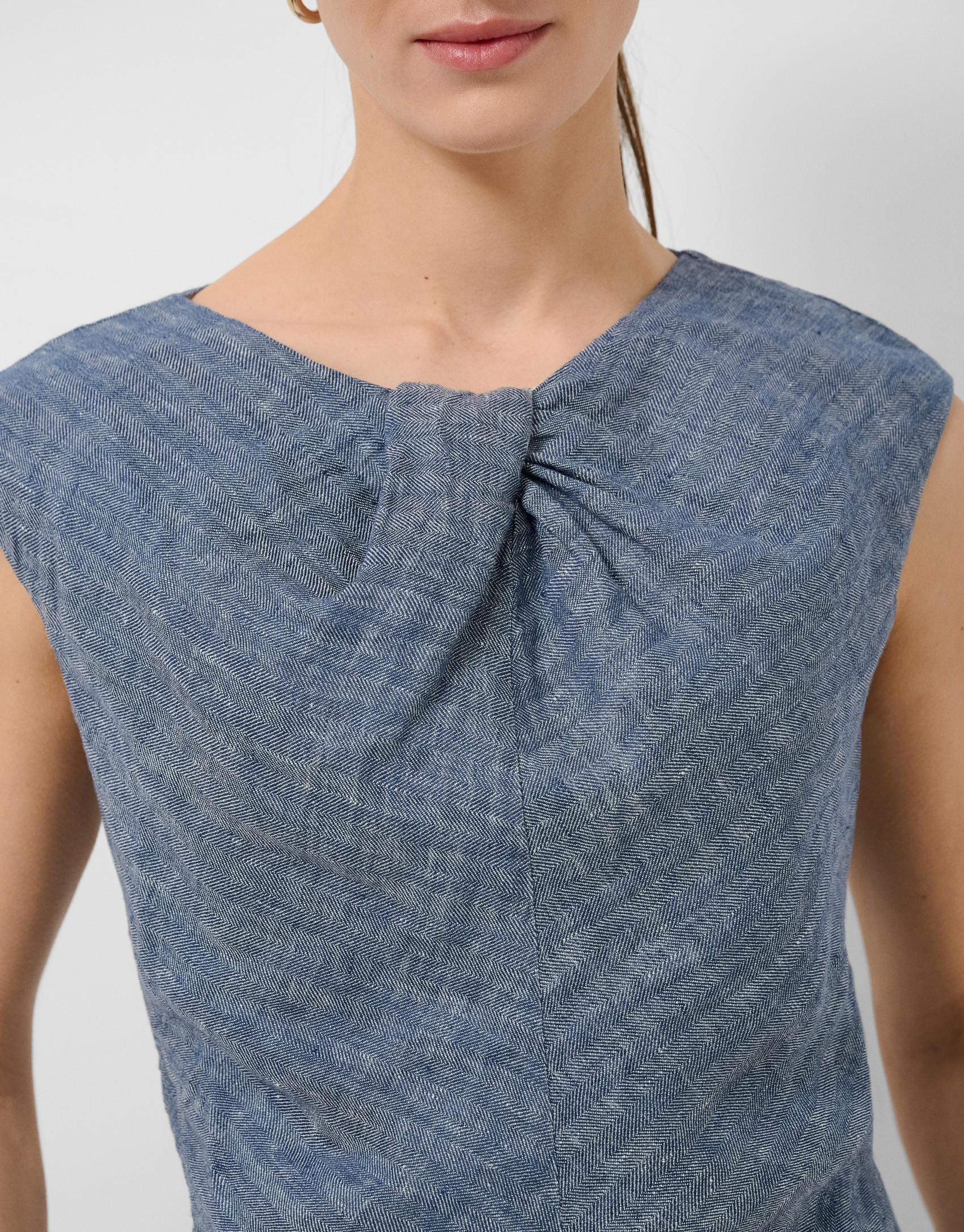 Blusa sin mangas fruncida lino azul - Mujer | Roberto Verino
