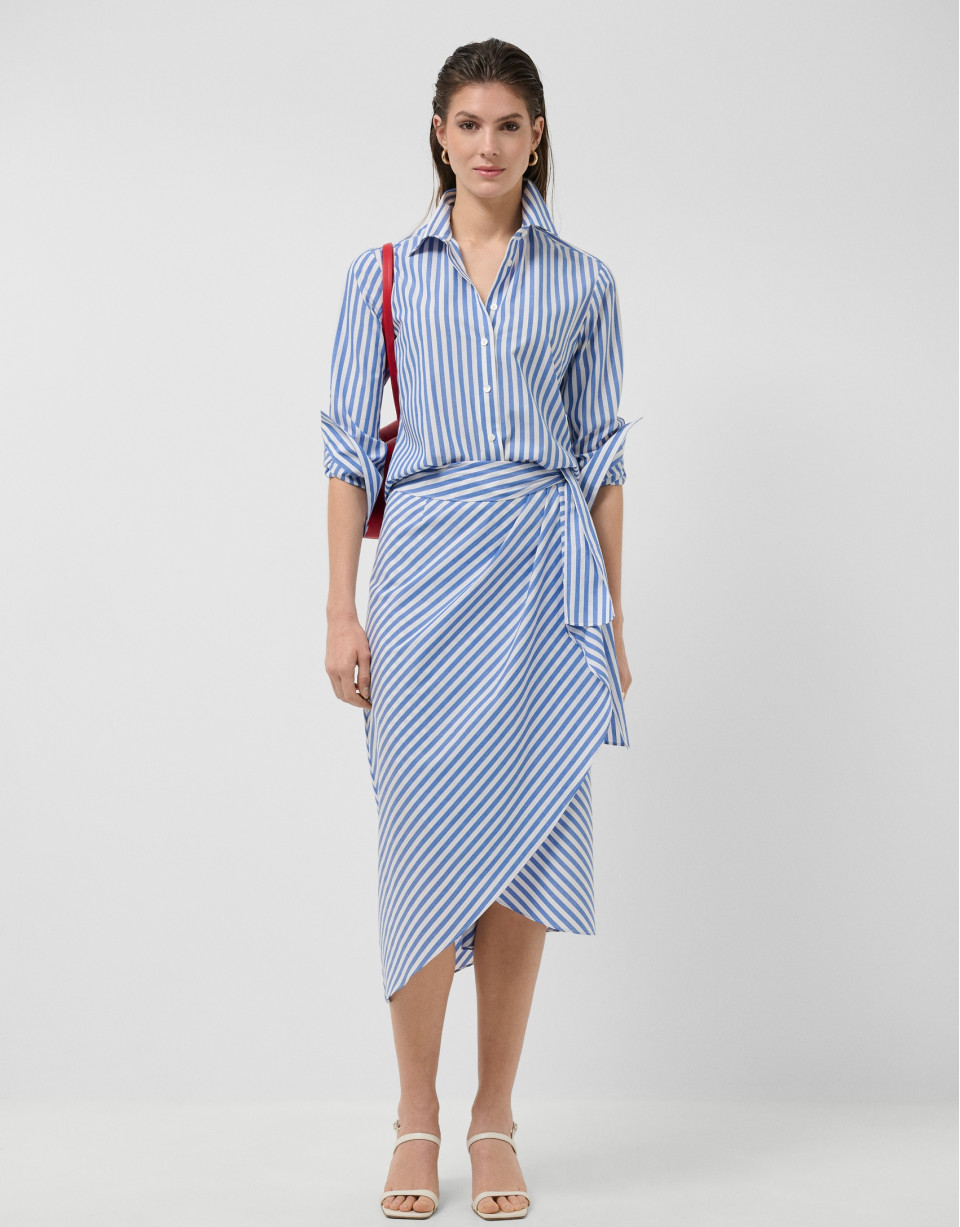 White cotton shirt with blue stripes - Woman | Roberto Verino