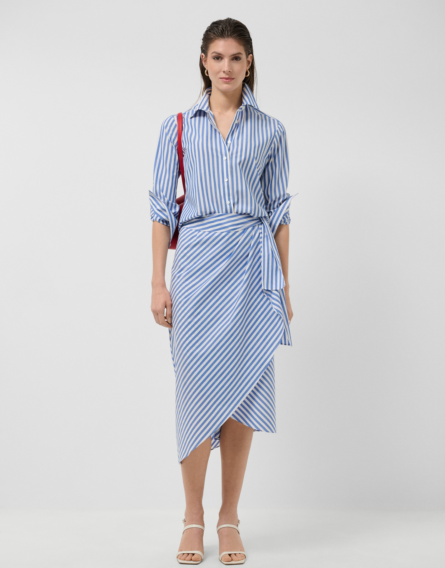 White cotton shirt with blue stripes - Woman | Roberto Verino