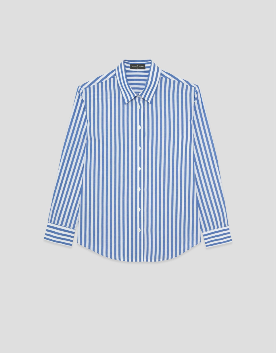 Camisa algodón blanco con listas azules | Roberto Verino