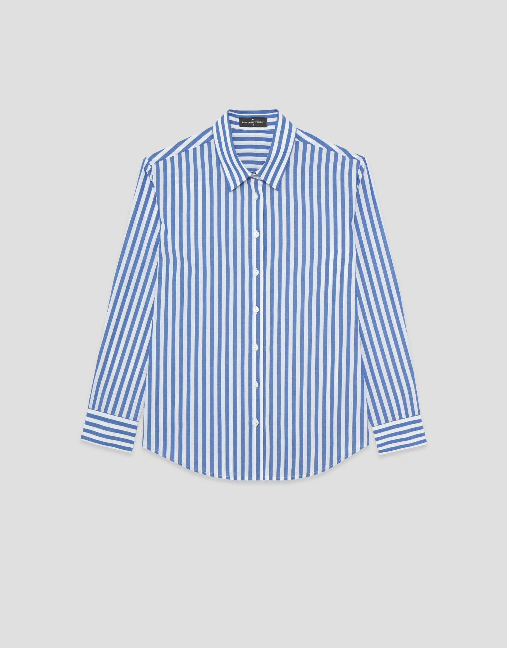 White cotton shirt with blue stripes - Woman | Roberto Verino