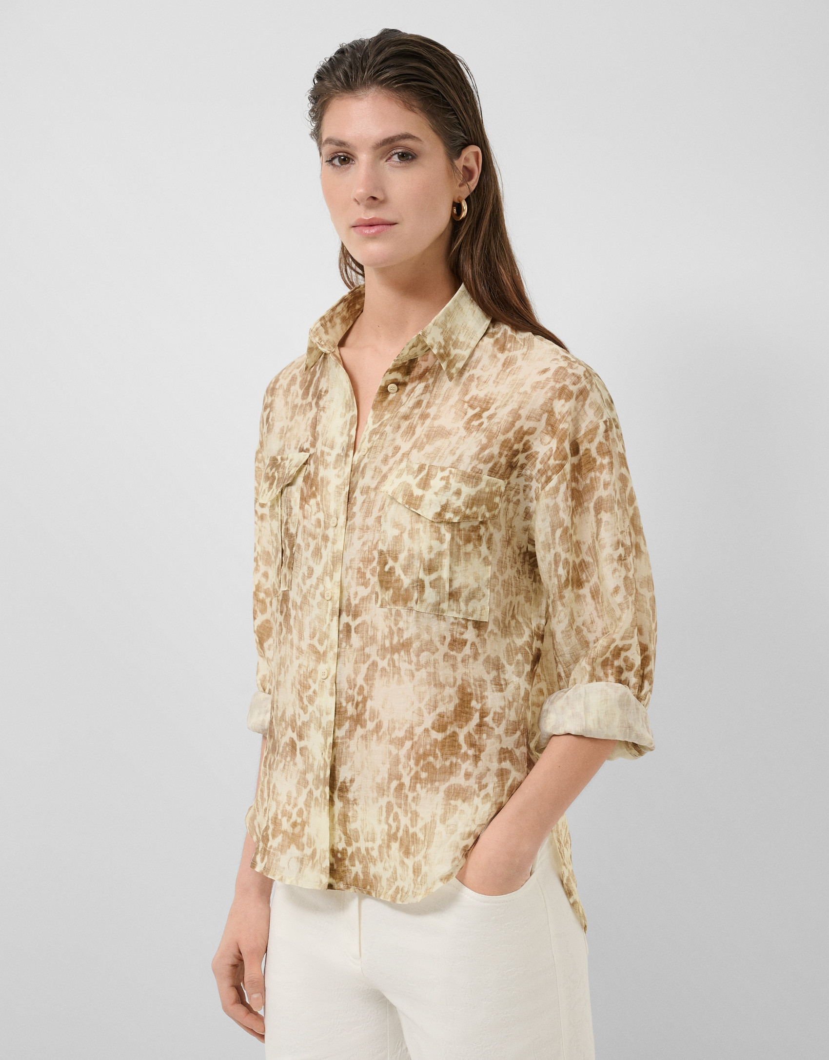 Blusa oversize crepé estampado tonos beige | Roberto Verino
