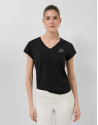 Lightweight cotton V-neck T-shirt in black | Roberto Verino