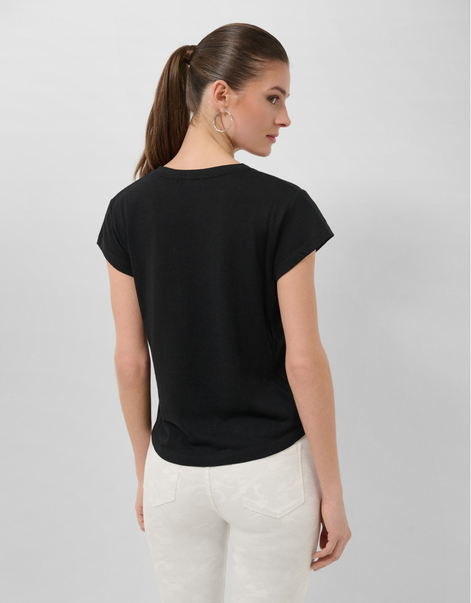 Camiseta cuello pico punto algodón ligero negro | Roberto Verino