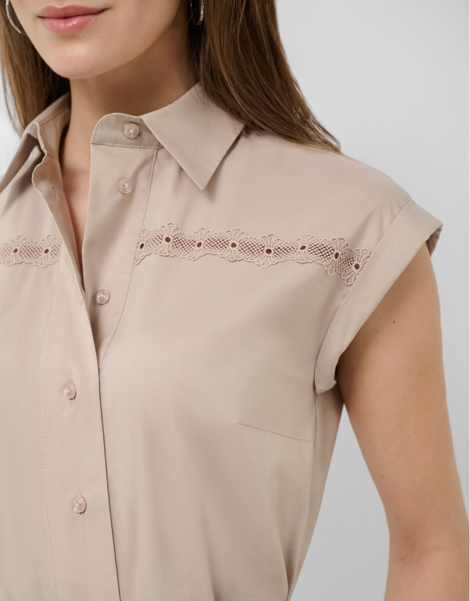 Camel shirt midi dress with lace straps - Woman | Roberto Verino