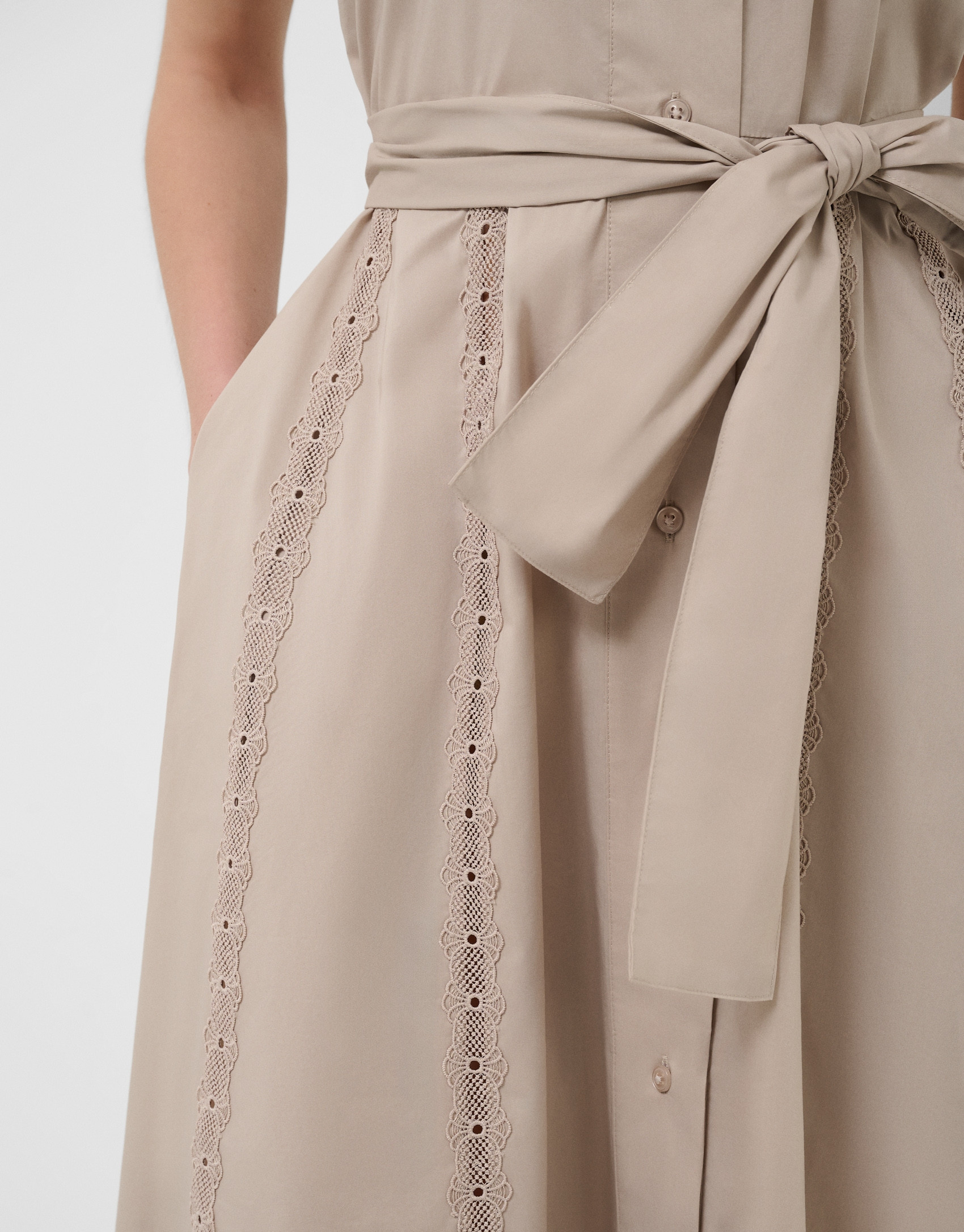 Camel shirt midi dress with lace straps - Woman | Roberto Verino