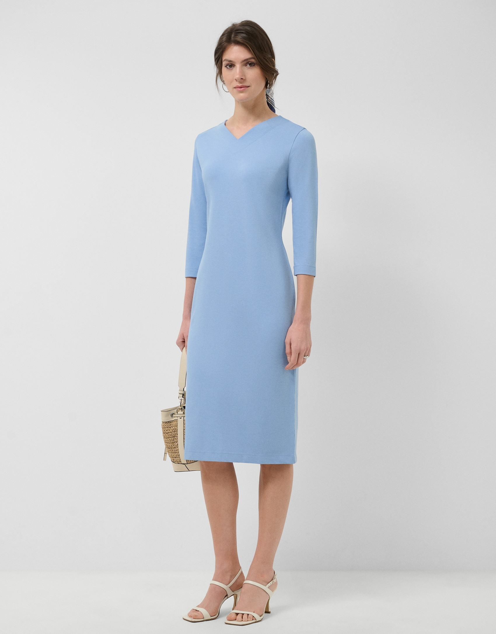 Vestido de manga larga en punto elástico azul | Roberto Verino