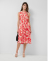 Beige midi dress with red floral print - Woman | Roberto Verino