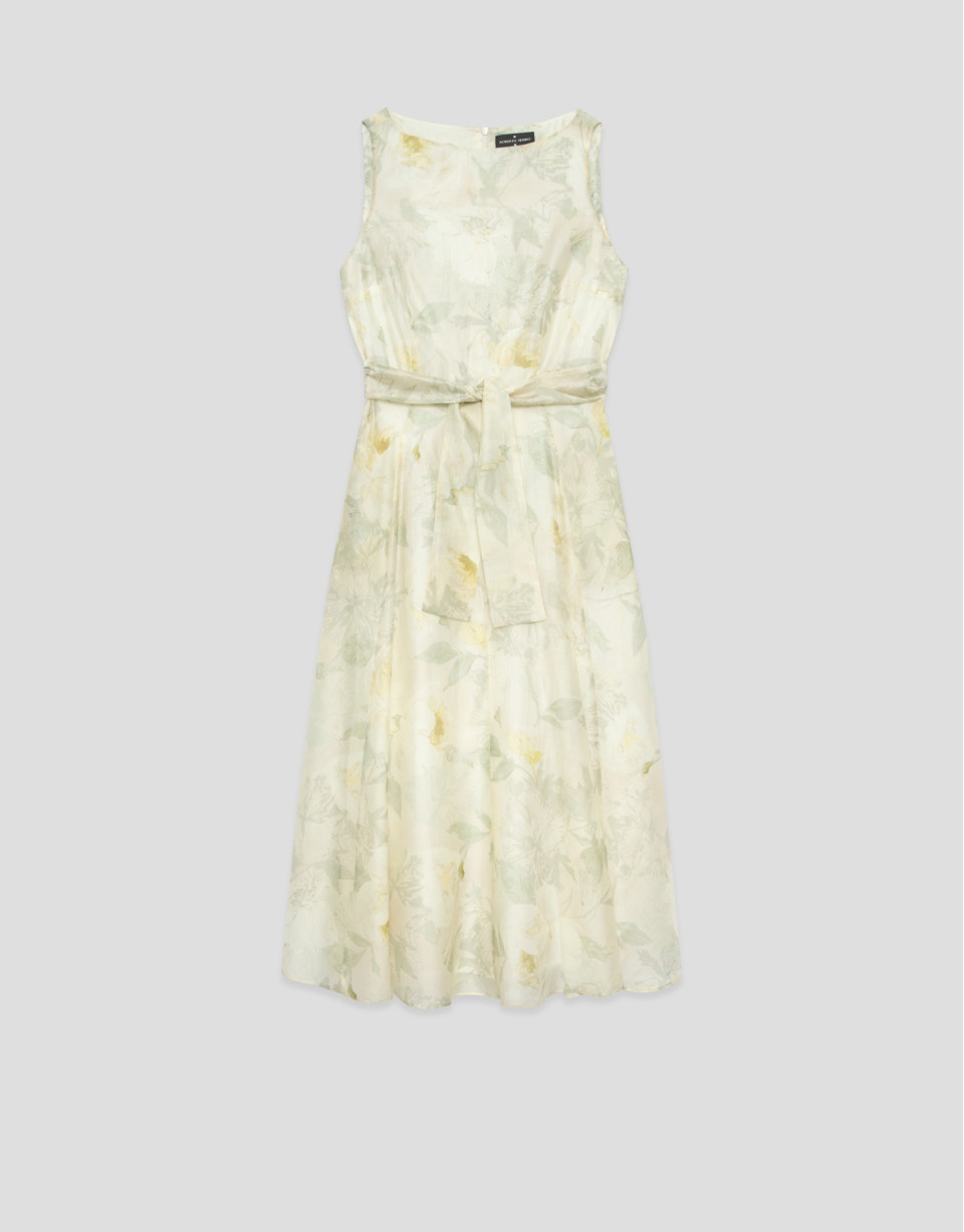 Vestido sin mangas en gasa estampado floral ... | Roberto Verino