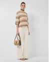 Ecru/camel striped three-quarter sleeve jumper | Roberto Verino