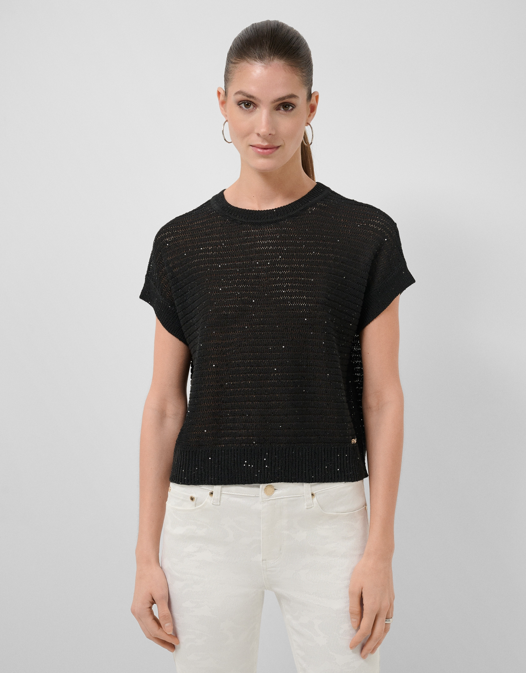 Jersey punto lino desagujado negro - Mujer | Roberto Verino
