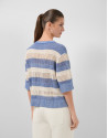 Ecru/blue striped three-quarter sleeve jumper | Roberto Verino