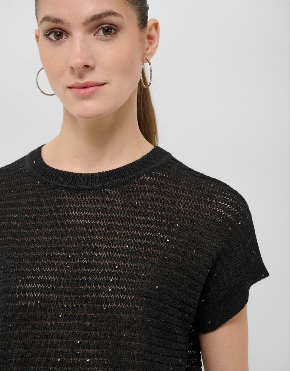 Black unstitched linen knit jumper - Woman | Roberto Verino