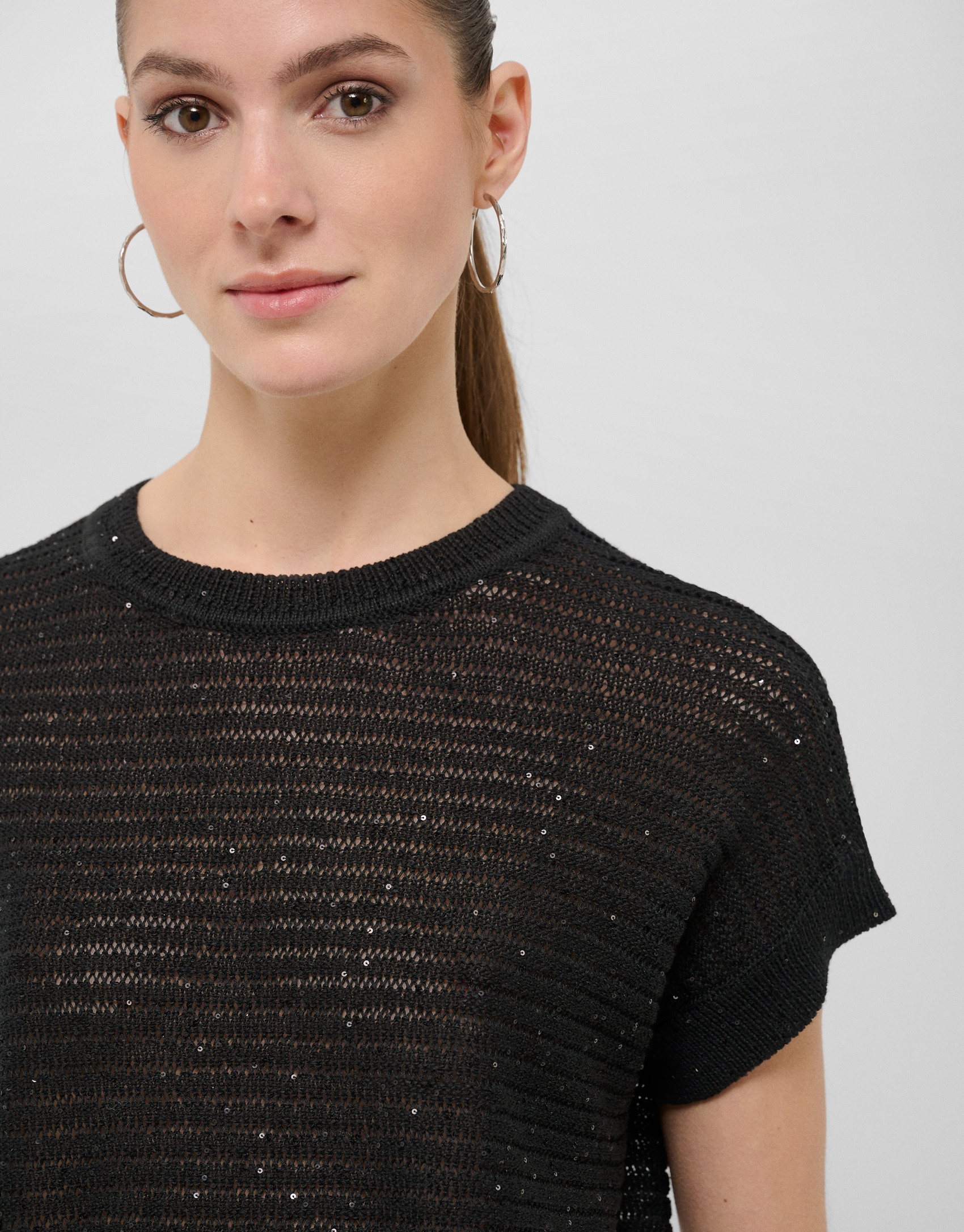 Jersey punto lino desagujado negro - Mujer | Roberto Verino