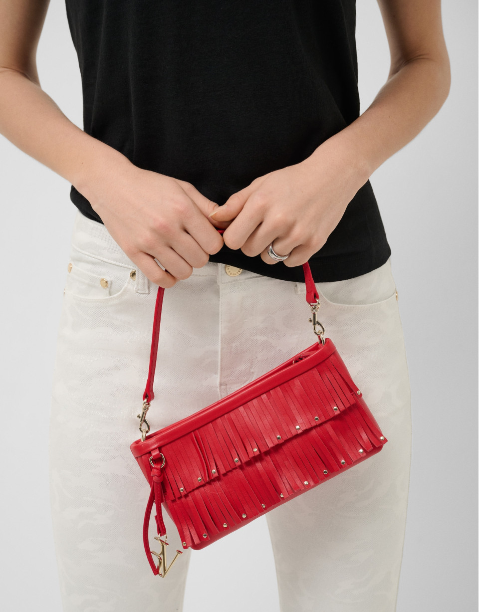 Bolso mini Chloe piel roja con flecos - Mujer | Roberto Verino