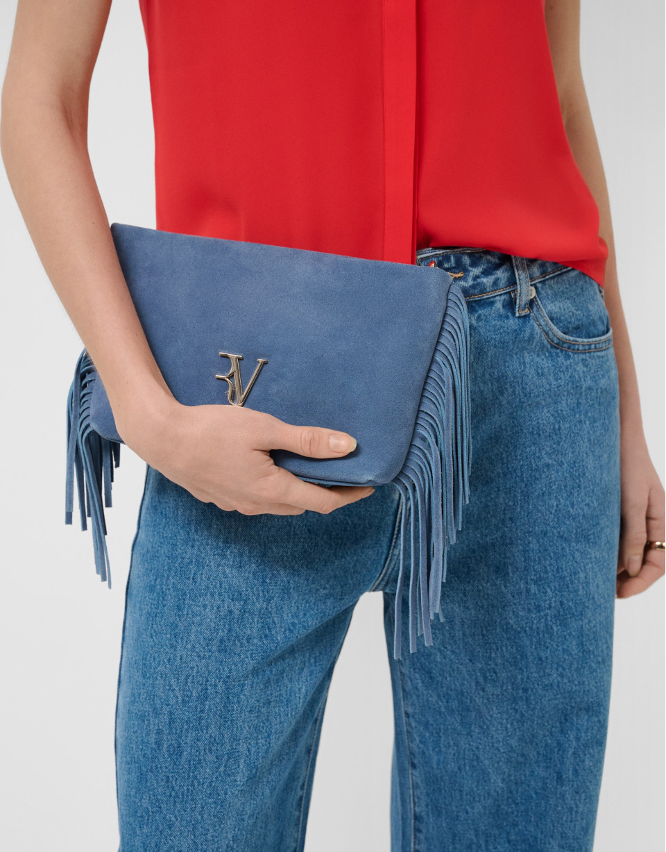 Cleo blue suede shoulder bag - Woman - SS2026 | Roberto Verino
