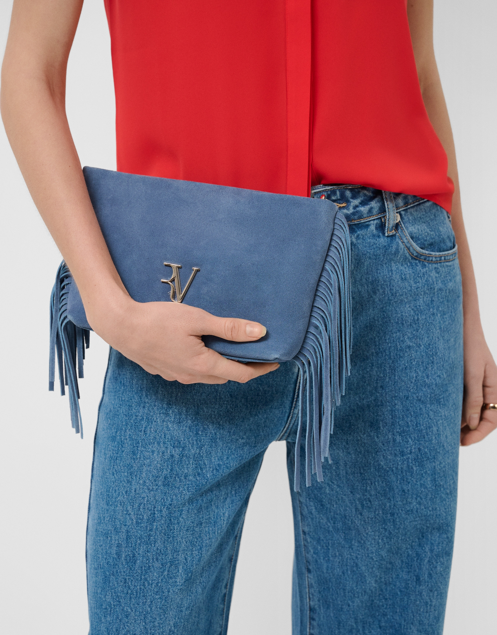 Bolso bandolera Cleo ante azul - Mujer - PV2026 | Roberto Verino
