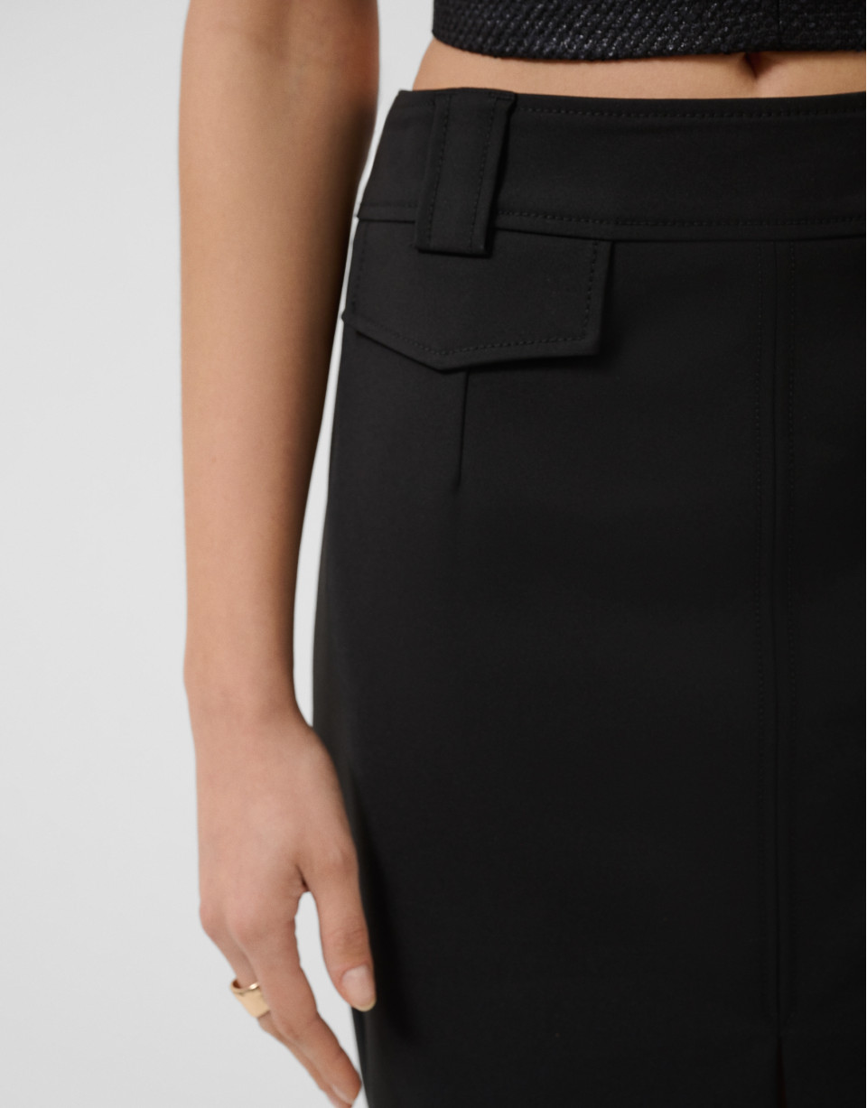 Falda recta midi tejido técnico negro - Mujer | Roberto Verino