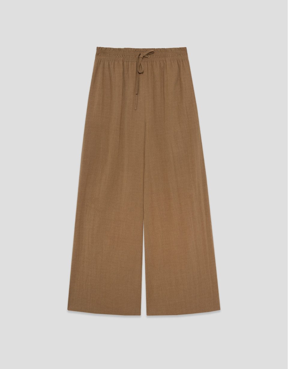 Pantalón ancho fruncido marrón - Mujer | Roberto Verino