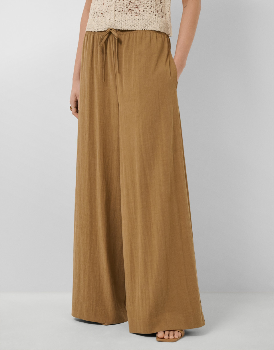 Pantalón ancho fruncido marrón - Mujer | Roberto Verino
