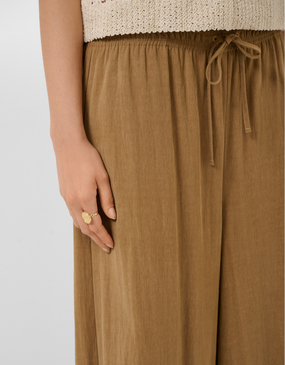 Pantalón ancho fruncido marrón - Mujer | Roberto Verino