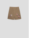 Pantalón bermuda lino cámel con bordado floral | Roberto Verino
