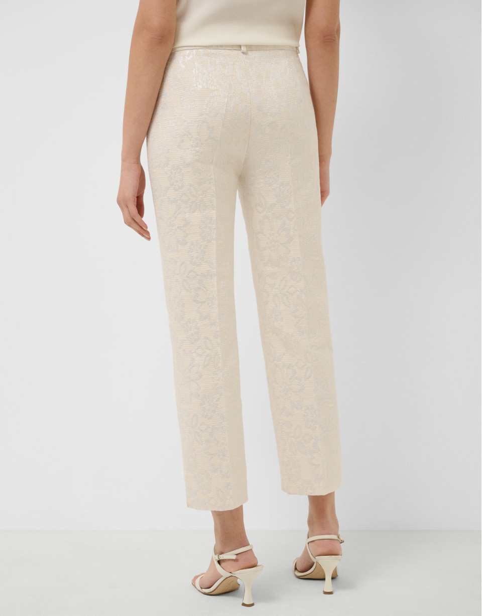 Beige straight-leg trousers with floral ... | Roberto Verino