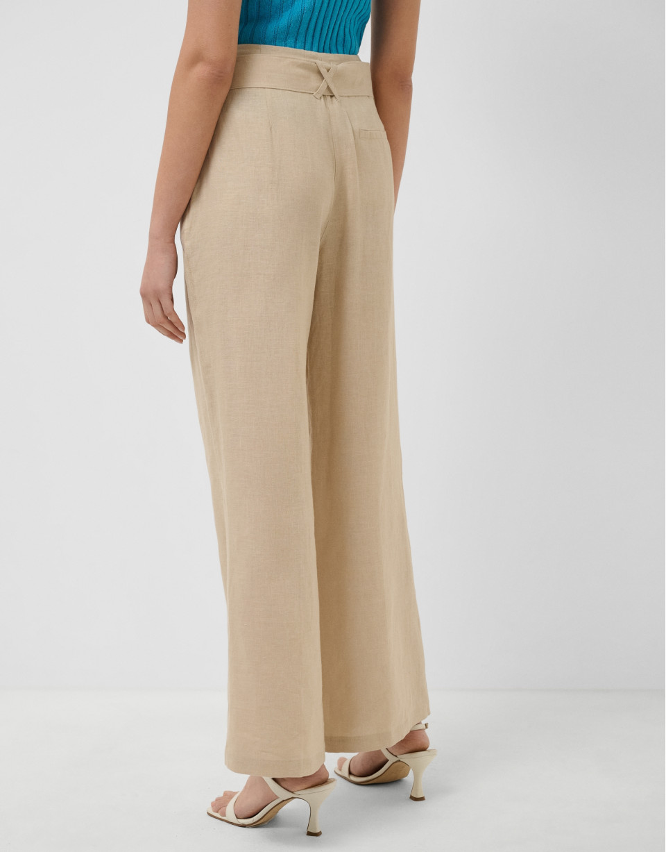 Light beige flowing trousers with belt - Woman | Roberto Verino