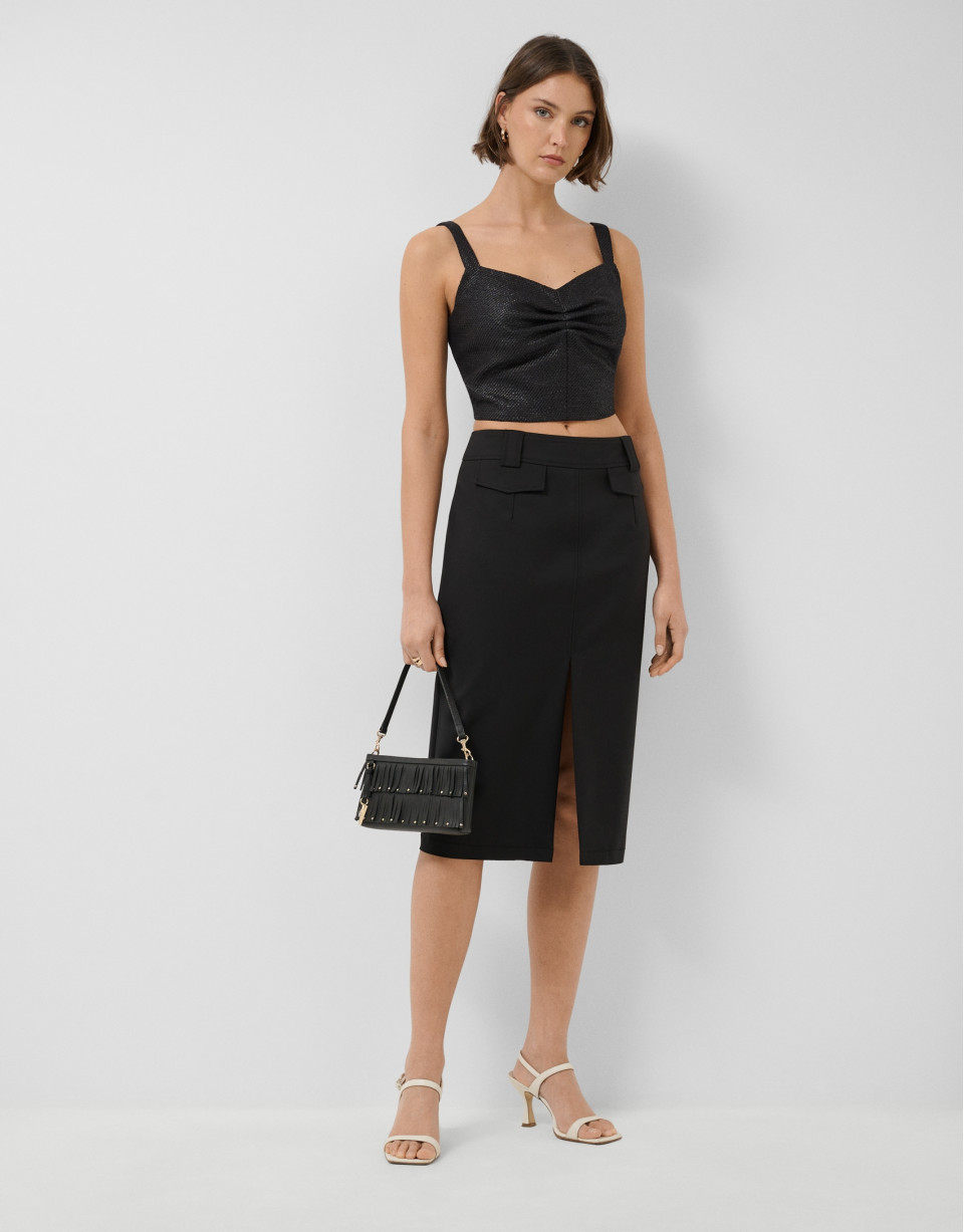 Black woven crop top - Woman - SS2026 | Roberto Verino