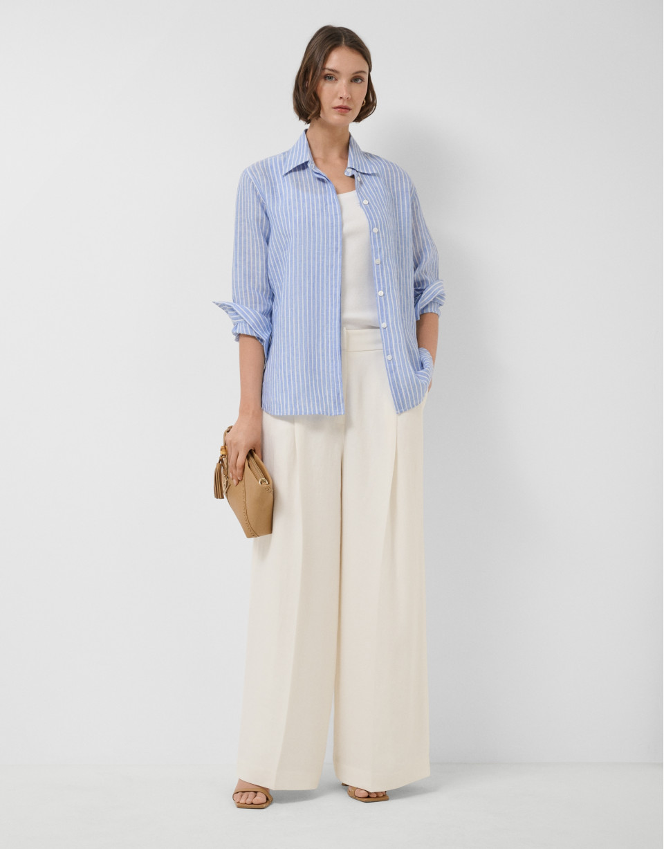 Camisa oversize lino con listas azul y blanco | Roberto Verino