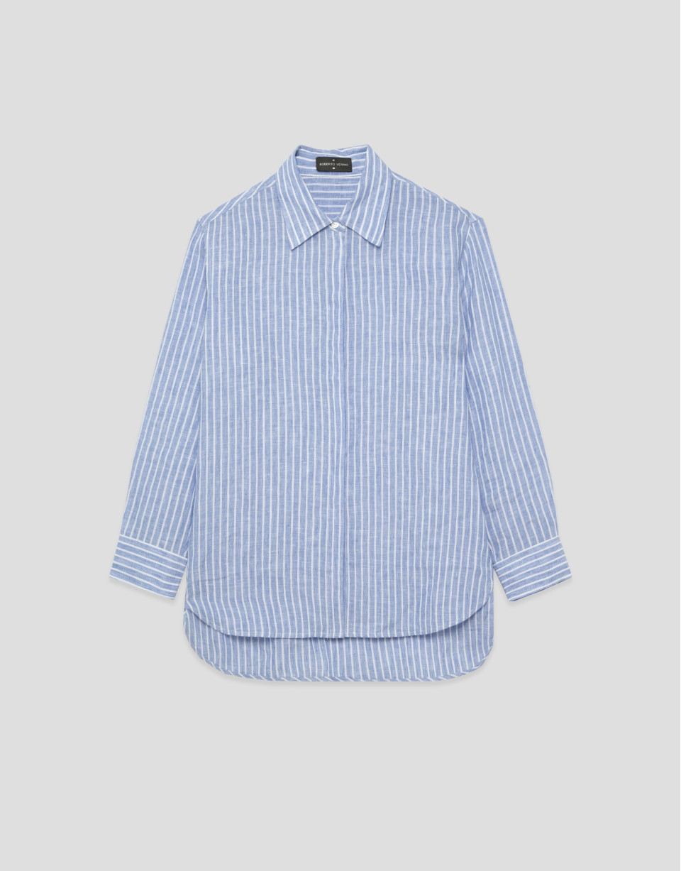 Camisa oversize lino con listas azul y blanco | Roberto Verino