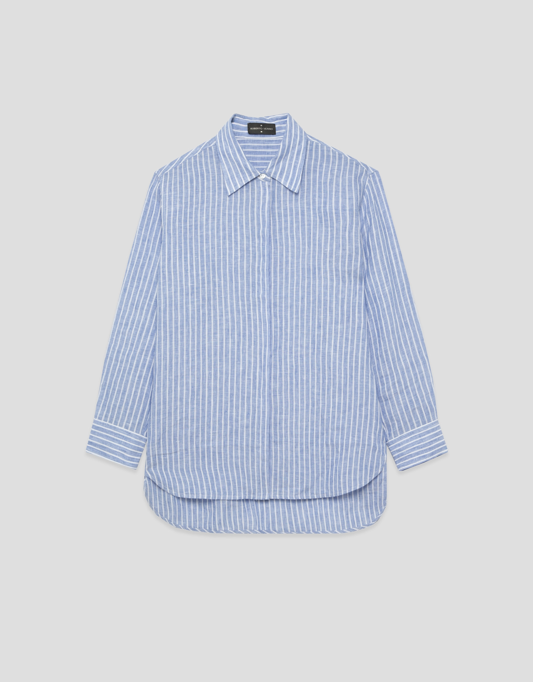 Oversized blue and white striped linen shirt | Roberto Verino