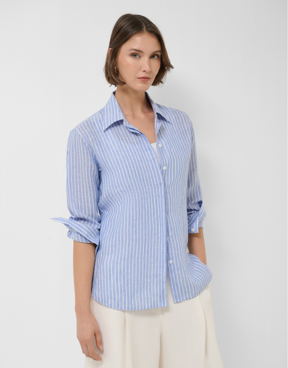 Oversized blue and white striped linen shirt | Roberto Verino
