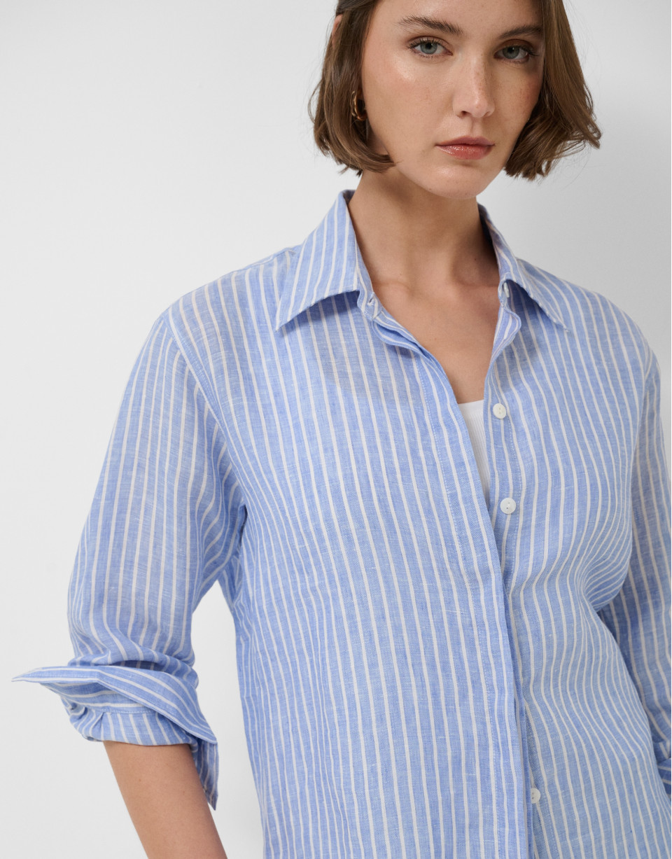 Camisa oversize lino con listas azul y blanco | Roberto Verino