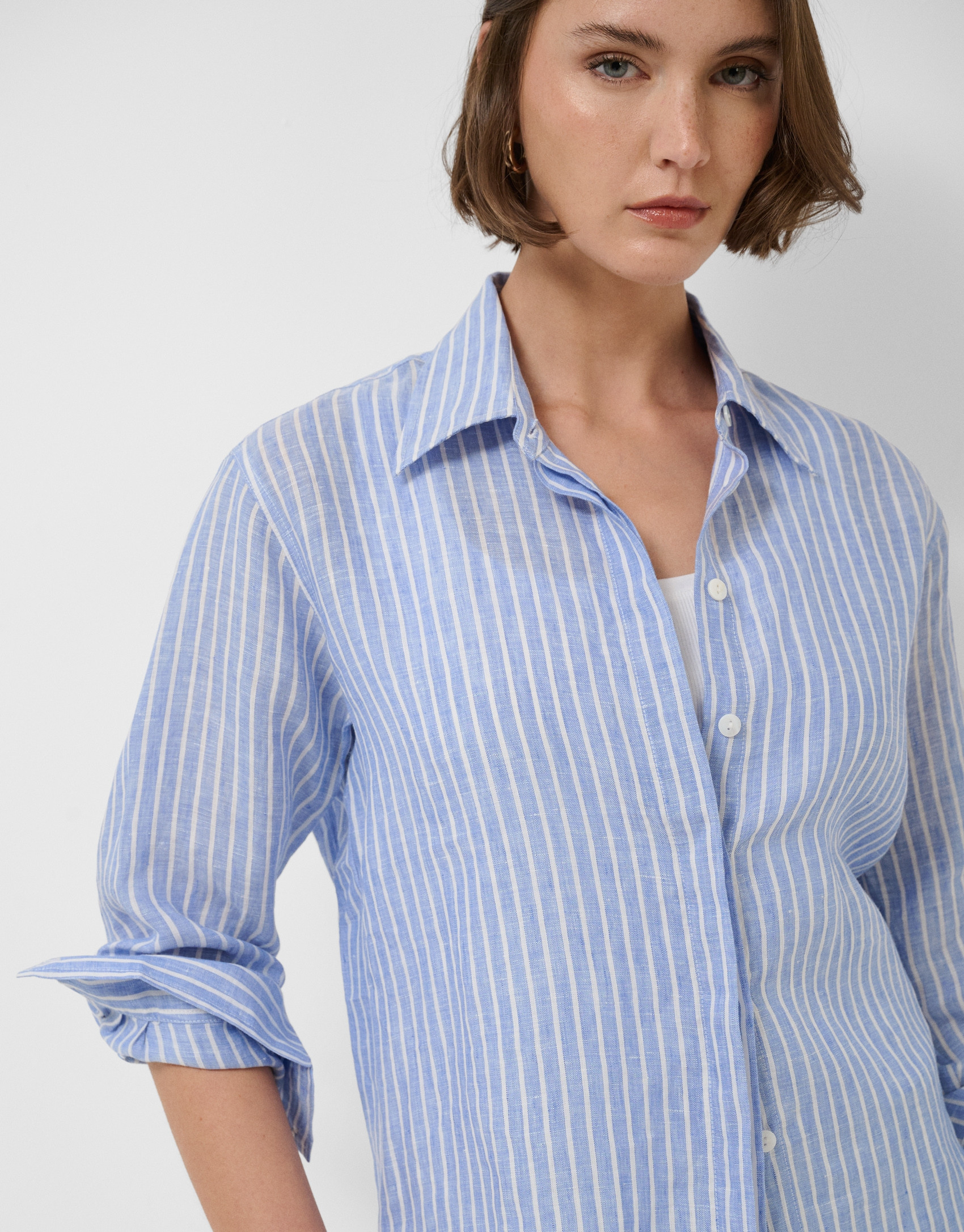 Camisa oversize lino con listas azul y blanco | Roberto Verino