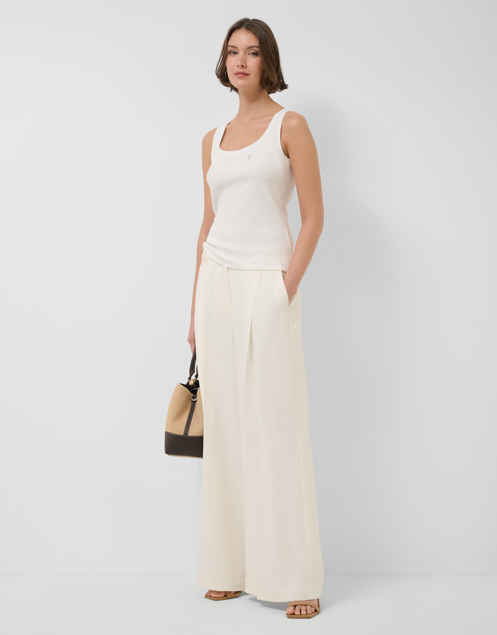 Camiseta tirantes punto canalé blanco - Mujer | Roberto Verino