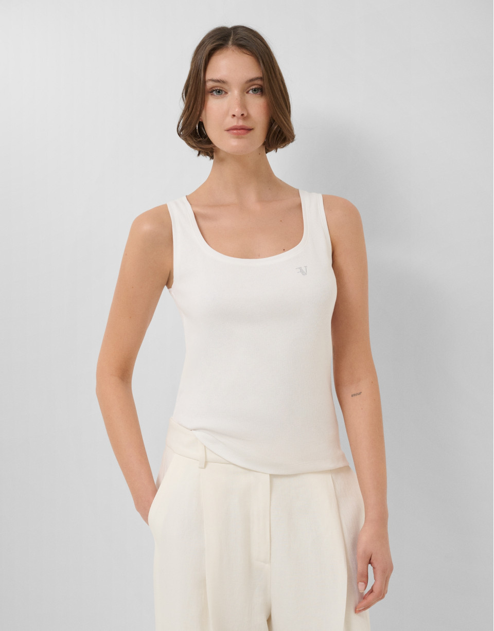 Camiseta tirantes punto canalé blanco - Mujer | Roberto Verino