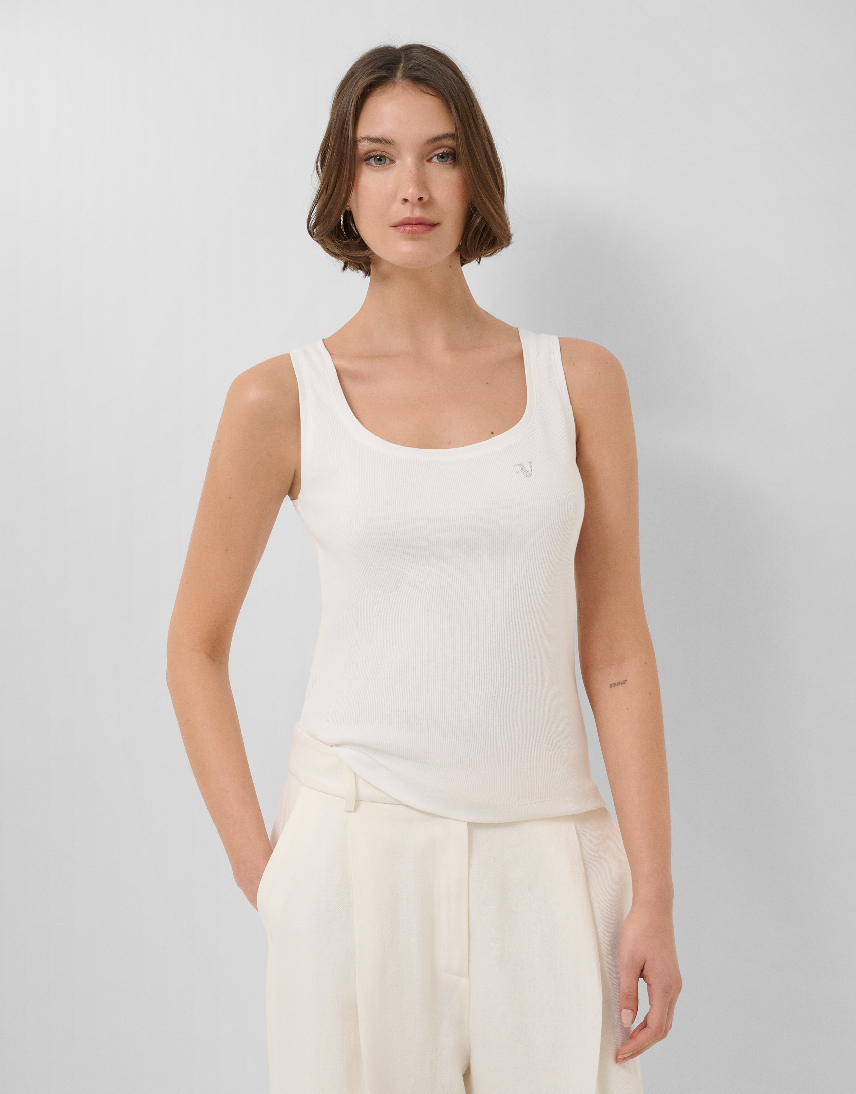 Camiseta tirantes punto canalé blanco - Mujer | Roberto Verino