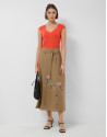 Coral red t-shirt with gathered shoulder | Roberto Verino