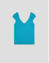 Turquoise blue t-shirt with gathered shoulder | Roberto Verino