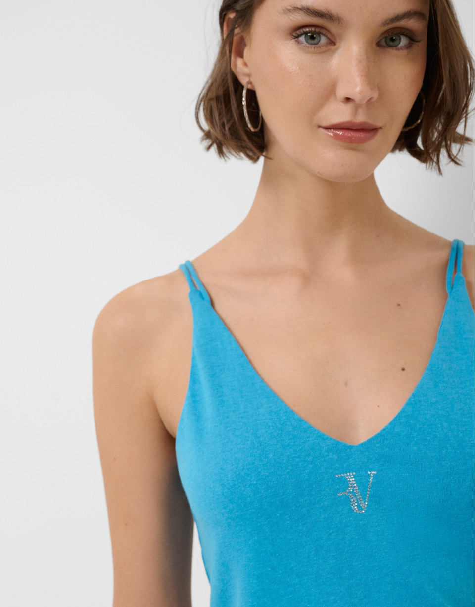 Turquoise blue double strap T-shirt - Woman | Roberto Verino