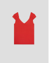 Camiseta hombro fruncido rojo coral - Mujer | Roberto Verino