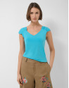 Camiseta hombro fruncido azul turquesa - Mujer | Roberto Verino