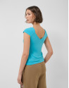 Camiseta hombro fruncido azul turquesa - Mujer | Roberto Verino