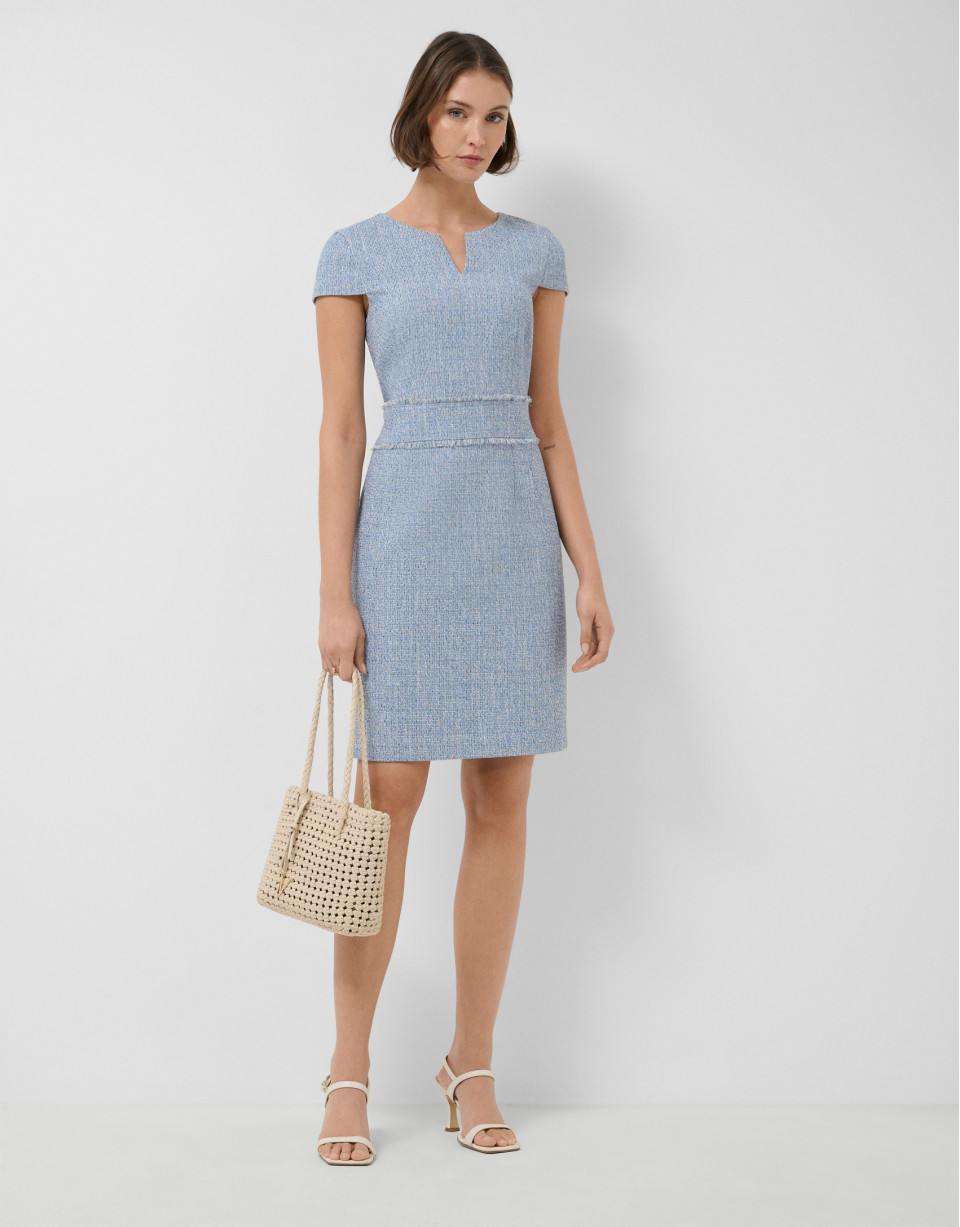 Vestido recto manga corta tweed tonos azules | Roberto Verino