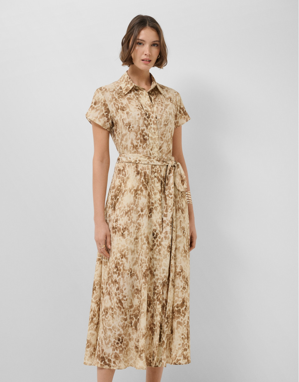 Vestido camisero estampado tonos cámel - Mujer | Roberto Verino